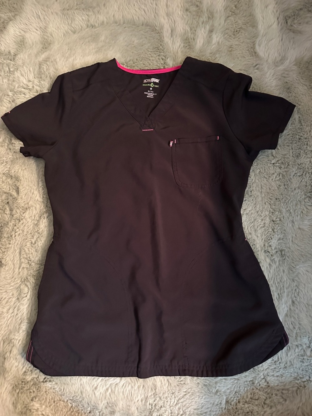 Scrubstar Women's Black Short Sleeve V-Neck Scrub Top with Pink Trim
